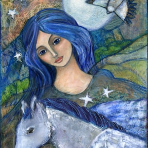 Goddess Rhiannon, Faerie Magick Portrait, Welsh Goddess Art, Lunar Witch Decor, Faerie Magick Portrait, Welsh Goddess Art, Lunar Witch Decor