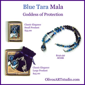 Blue Tara Goddess pendant, Protection necklace, Transmutation of Anger Buddhist mini print wearable art Jewelry Buddhist necklace image 7