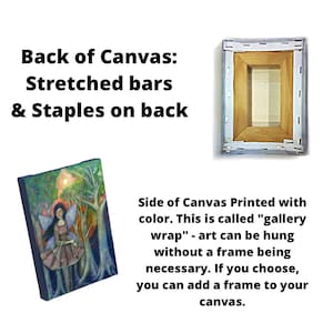 May include: A painting on stretched canvas with a fairy in a forest setting. The sides of the canvas are painted, a technique called gallery wrap.