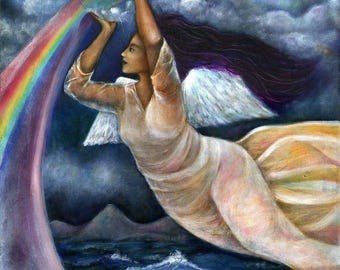 Iris godin kunst, Griekse godin kunst, regenboog godin kunst, boodschapper godin, heidense altaar kunst, godin print
