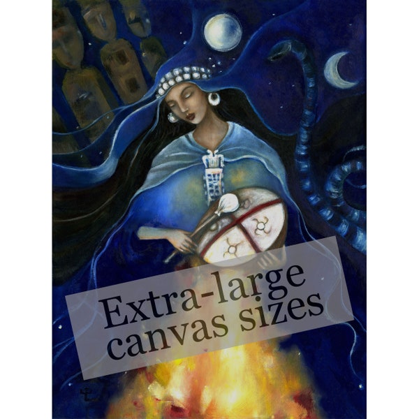 Kuyén, Extra-Large Reproduction on cavnas, Mapuche Shaman art on canvas, Ancestor Altar, Past Lives, Drum Circle Goddess Art print