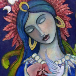 Diosa maya de la luna Ixchel, arte de fertilidad sobre lienzo, pintura del altar de la diosa Ixchel, altar pagano, arte sacro, sanadora divina, triple diosa