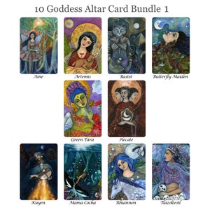 Goddess Altar Cards SET OF 10, Sacred Feminine Prayer Card, Goddess Art, Pagan Altar,  Meditation Cards gift set, Alter Cards
