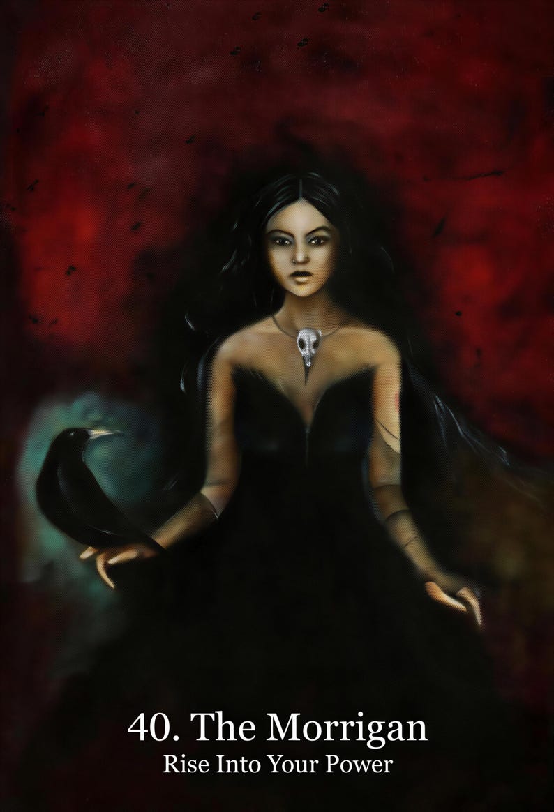 a woman with long dark hair wearing a black dress, standing in front of a dark red background.
