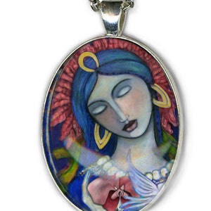 Ixchel Pendant, Goddess of Fertility and Healing, Goddess Art, inspirational silver Jewelry, Pagan statement necklace