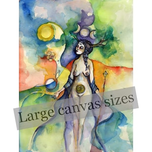 High Priestess of the Healing Waters, Large Reproduction on canvas, Priestess Art on canvas, Pagan Altar decor, Goddess Altar ideas