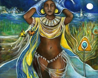 Oshun Wall Art, Yoruba Goddess Painting, For Orisha Altars | Archival Canvas Reproduction | Sizes 5x7–14x18.5