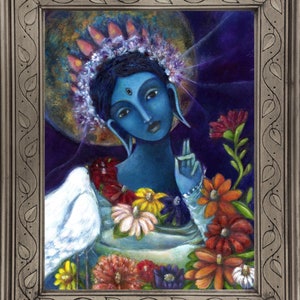 Blue Tara, Buddhist Goddess of Protection, Indo Tibetan wall art, Inspirational print on canvas, Buddhist Altar, Protection art image 3