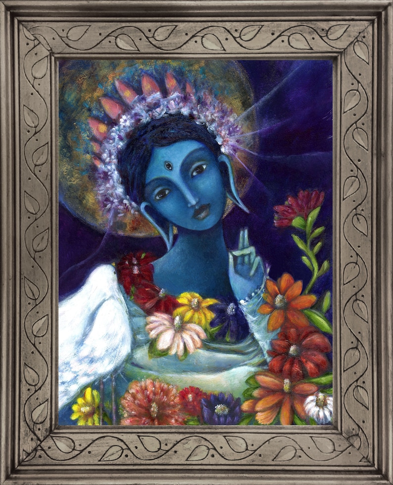 Blue Tara, Buddhist Goddess of Protection, Indo Tibetan wall art, Inspirational print on canvas, Buddhist Altar, Protection art image 3