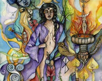 Priestess, The Gift to Serve - Priestess Altar, Healer and Healing art on canvas, Goddess Altar, Pagan Art, Spiritual Art, High Priestess