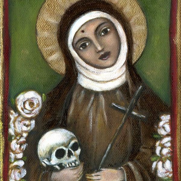 Patron Saint of Lost Causes- Santa Rita de Cascia Santo Art on canvas - Catholic Saint Painting- New Mexico art - Mexican Folk Art - Santos