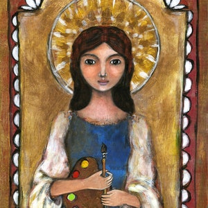 Patron Saint of Artists - New Mexico Retablo - Santo -Saint Catherine - Inspirational Art - Gift for Artists - Patron Saint - Catholic Art