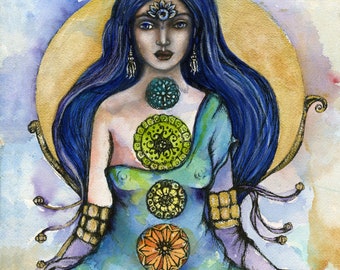 Chakra Kunstdruck: Halschakra, Heilige Geometrie, Aquarell
