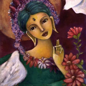 Yellow Tara Goddess of Wealth and Prosperity, Goddess Art on canvas, Buddhist Goddess painting, Sacred Feminine Altar, Pagan Altar