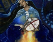 Kuyén Goddess, Mapuche Shaman Art on Canvas, Ancestor Altar, Past ...