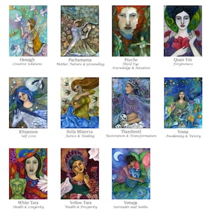 Puede incluir: Un conjunto de 12 cartas ilustradas con figuras femeninas con nombres y descripciones. Las cartas son coloridas y presentan una variedad de estilos, incluyendo acuarela, gouache y t&eacute;cnicas mixtes. Las cartas son perfectas para usar en la adivinaci&oacute;n, la meditaci&oacute;n o como inspiraci&oacute;n para proyectos creativos.