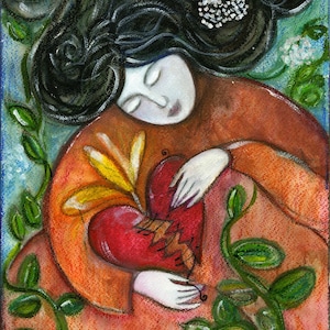 Mending a broken heart, Heartbreak healing art, Inspirational print on canvas,  bereavement  memorial, Condolence sympathy gift in orange