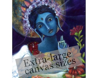 Blue Tara, Extra-Large Reproduction on canvas, Buddhist Goddess of Protection,  Indo Tibetan wall art, Inspirational print on canvas