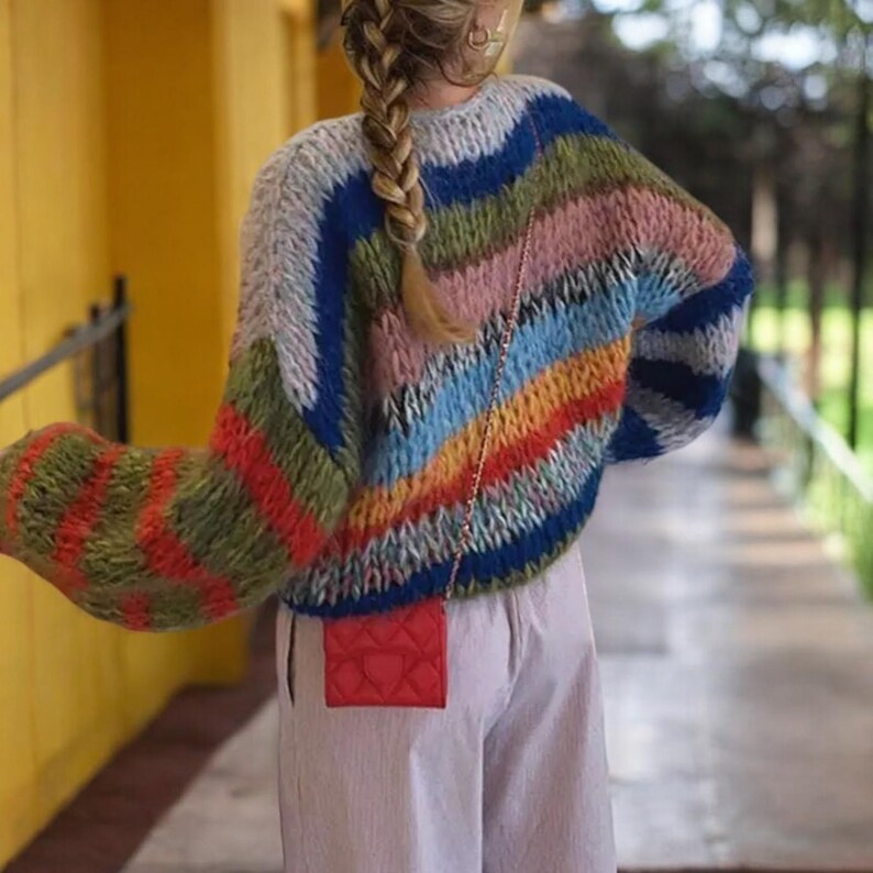 Stylish Apricot O Neck Hollow Out Woolen Knit Pullover Lantern Sleeve main image 1
