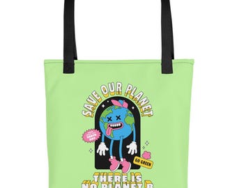 Cartoon Earth Tote Bag, Eco-Friendly Graphic Print, Save the Planet Eco Bag
