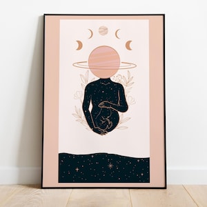Cosmic Maternity, Heilige Schwangerschaft, Mutter-Kind-Universum - Hochwertiges Poster, Premium Semi-Glossy Papier