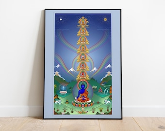 Medicine Buddha Poster - Tibetan Buddhist Art Print - Spiritual Wall Decor Gift