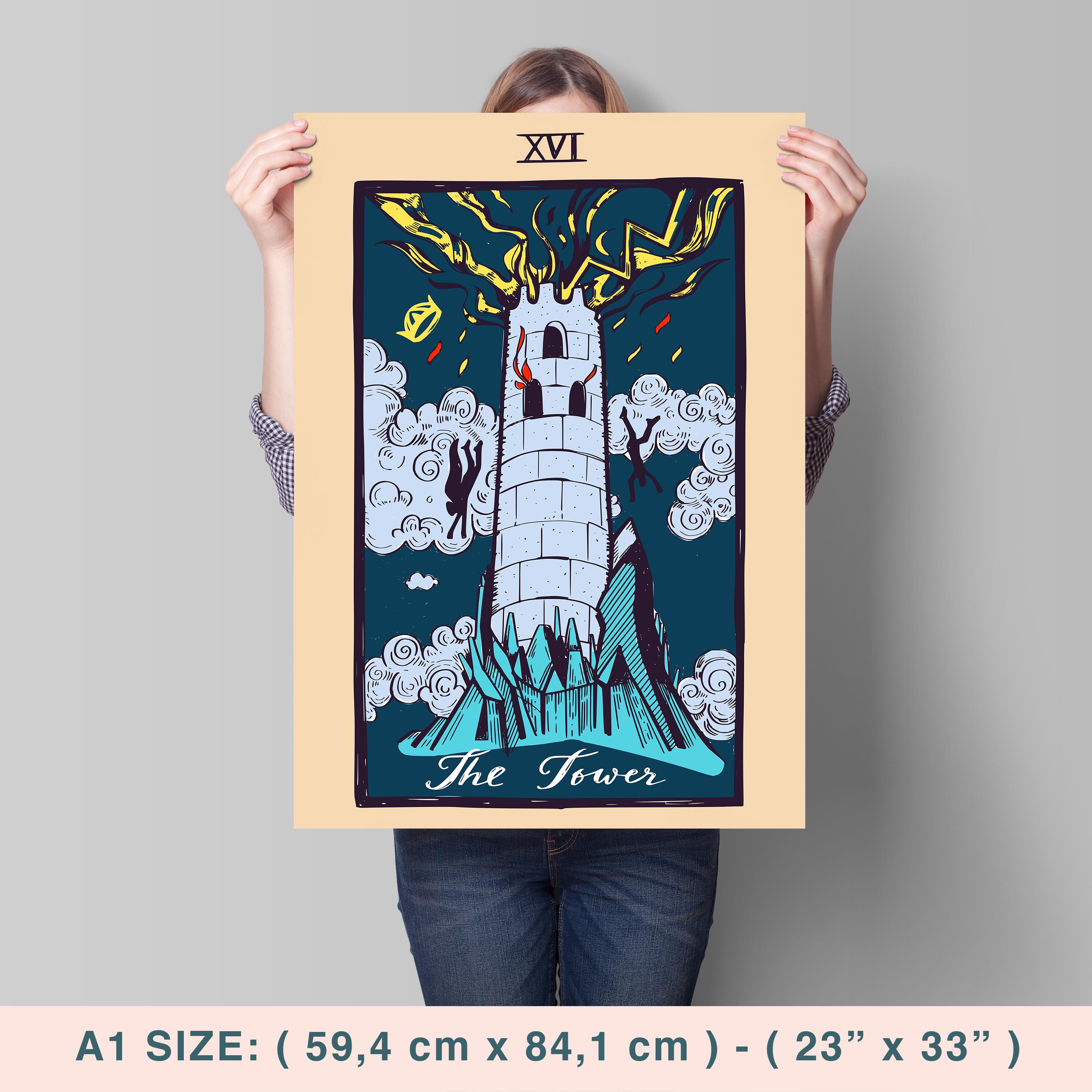The Tower Tarot Card Art Print, Pamela Colman Smith, Rider-waite Deck ...