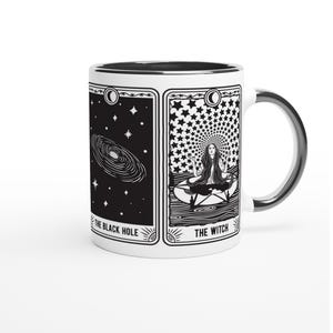 Taza con temática de tarot, el extraterrestre, la fiesta, el agujero negro, la bruja - Taza de café gótica en blanco y negro, taza de cerámica con impresión premium