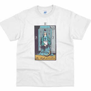 The High Priestess Tarot Card Tee, Vintage Major Arcana, Mystical Occult, Boho Spiritual Gift - HQ Print T-Shirt, Premium Unisex Crewneck