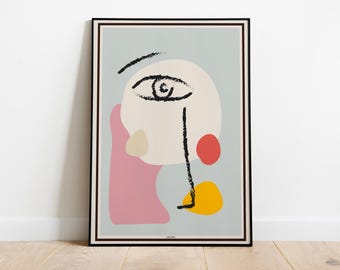 Minimalist Face Art Poster, Abstract Shapes, Semi-Glossy Wall Print