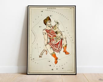 Auriga Celestial Star Map Poster - Antique Constellation Astrology Wall Art Gift