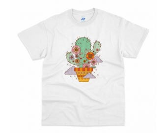 Boho Cactus Flower T-Shirt, Retro Illustration Art