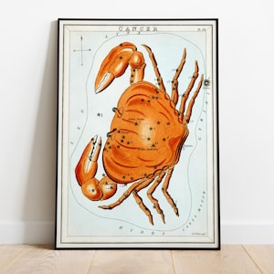 Constellation du zodiaque du Cancer, carte des étoiles vintage, impression de crabe céleste antique-peinture décoration d'intérieur, affiche HQ-papier semi-brillant premium