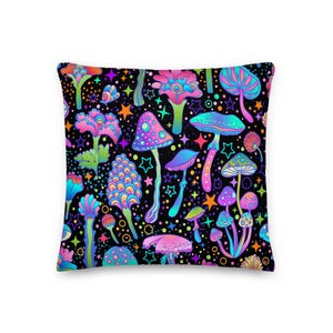 Psychedelischer Neonpilz Kissen, Trippy Boho Wohndekor, Kunst Illustration Druck, Premium Kissen (18″ × 18″ - 45 x 45 cm)