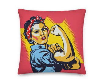 Girl Power Cushion - Empowering Women Artwork - Feminism Art Decor Gift