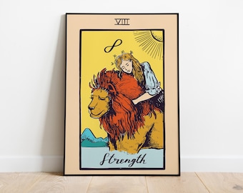 Strength Tarot Poster - Pamela Colman Smith - Rider Waite Tarot Deck Art Decor Gift