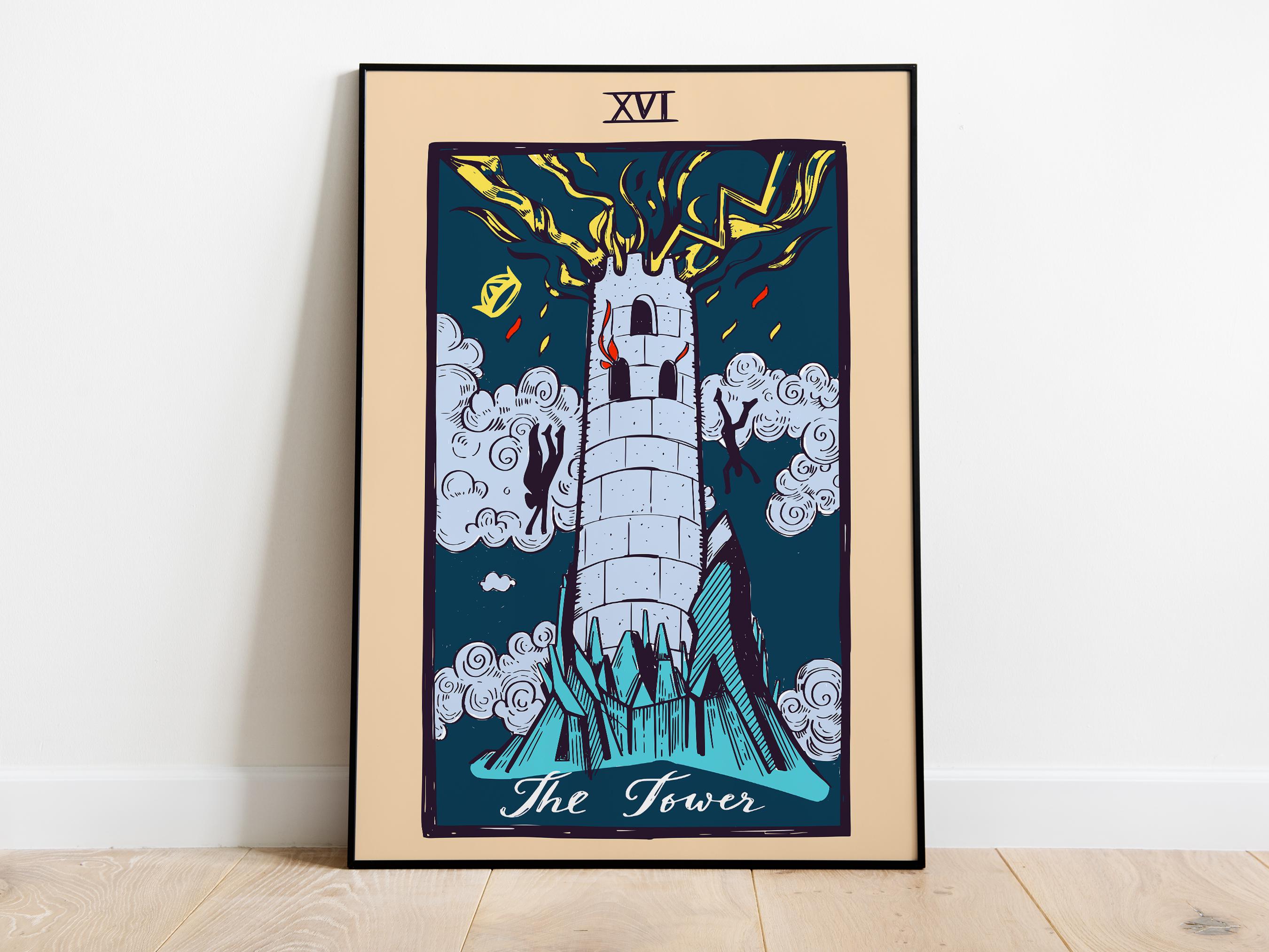 The Tower Tarot Card Art Print, Pamela Colman Smith, Rider-waite Deck ...