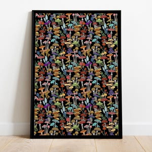 Arte con motivi di funghi, funghi magici psichedelici, illustrazione di funghi psichedelici - Poster di alta qualità, carta semi-lucida di alta qualità