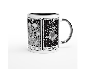 Taza de Tarot, Taza de Café Gótica, Taza de Cerámica Los Amantes y el Mago