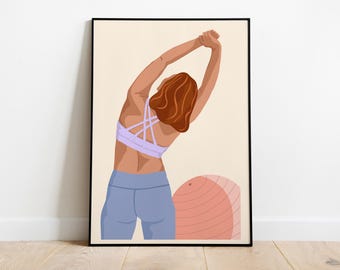 Minimalist Yoga Wall Art, Modern Fitness Illustration Print, Wellness Home Decor, Pilates & Gym Artwork - High Quality Poster