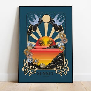 Stampa Art Nouveau tramonto mistico, poster di illustrazioni di alta qualità - carta semi-lucida di alta qualità