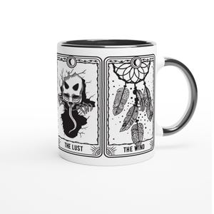 Taza con temática de Tarot, El selfie, El hongo, La lujuria, El viento - Taza de café gótica en blanco y negro, Taza de cerámica con impresión premium