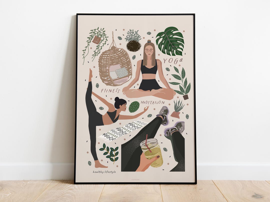 Minimalist Yoga Poster, Modern Boho Fitness Art Print, Meditation Wall ...