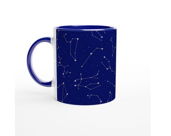 Kubek z motywem gwiazdozbioru Gwiaździstej Nocy, nadruk z astrologią niebiańską, ceramiczny kubek do kawy z niebieskim uchwytem