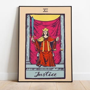 Justice, Pamela Colman Smith, Rider–Waite Tarot Deck Art Print, Esoteric Home Decor, 1910 - HQ Poster, Premium Semi-Glossy Paper