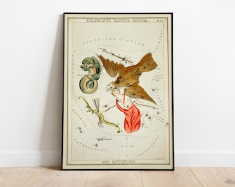 Zodiac Celestial Star Map Poster - Antique Constellation Astrology Wall Art Gift