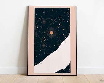 Celestial Universe Print, Stellar Sky, Moon & Stars Artwork, Semi-Glossy Poster