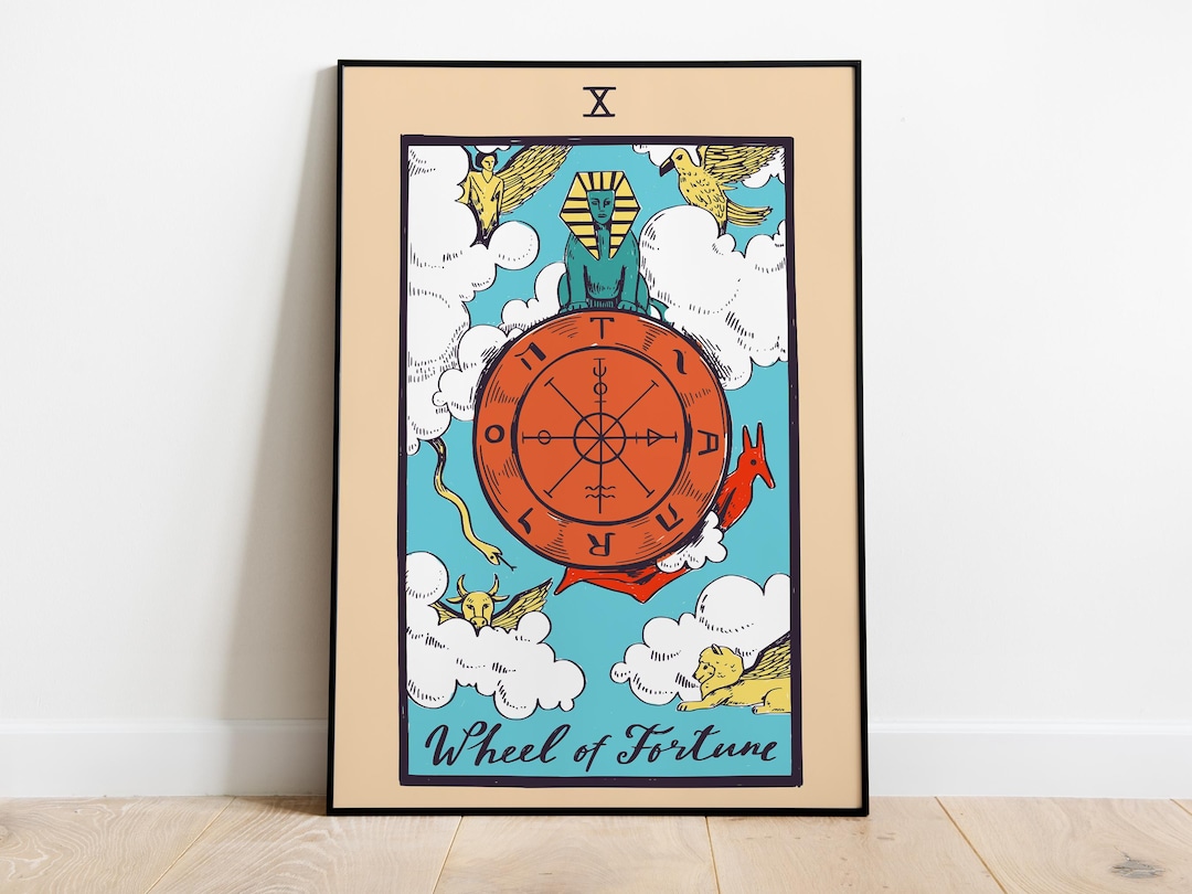 Wheel of Fortune Tarot Card Art Print, Pamela Colman Smith, Rider