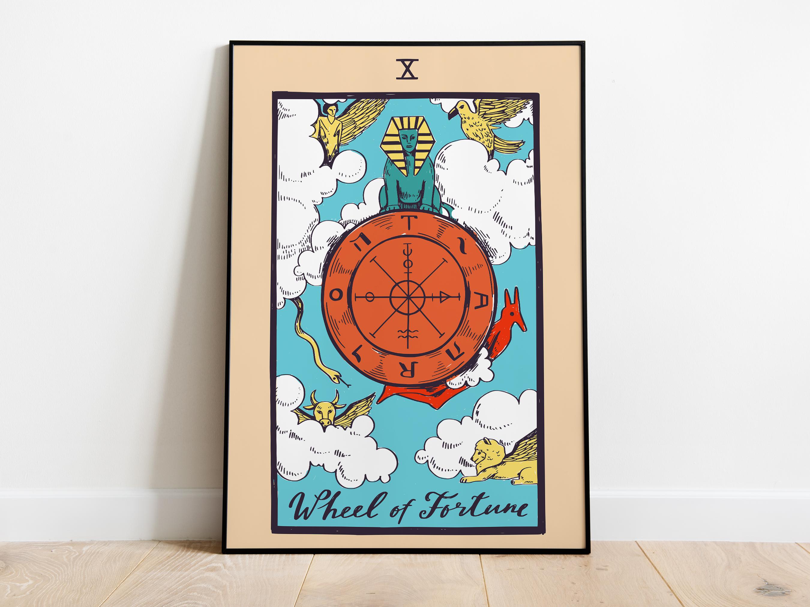 Wheel of Fortune Tarot Card Art Print, Pamela Colman Smith, Rider