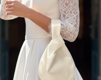 Ivory Satin Japanese Knot Bag: Evening Handbag, Bridal Bag